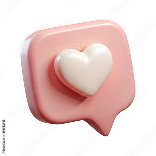 Obraz Pink speech bubble with heart icon isolated on transparent background