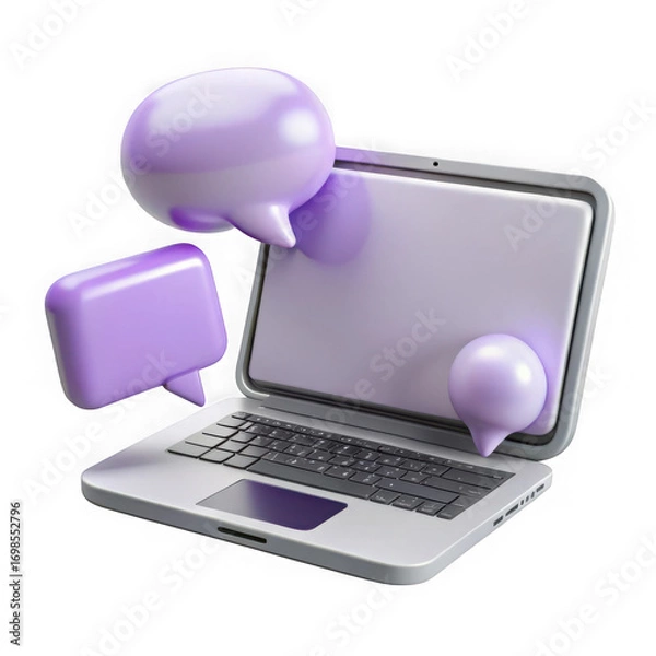 Obraz Laptop with chat bubbles isolated on transparent background