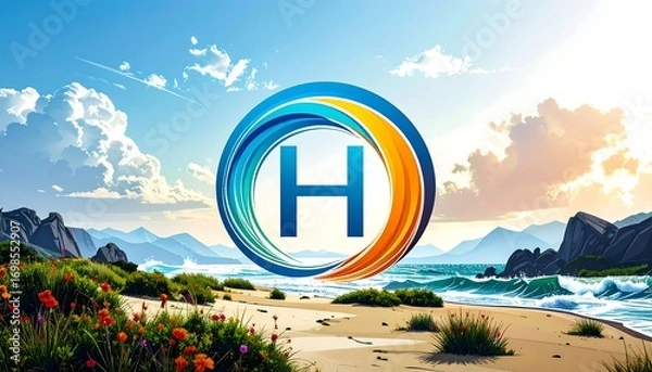 Obraz Scenic beach landscape with a stylized letter 'H'