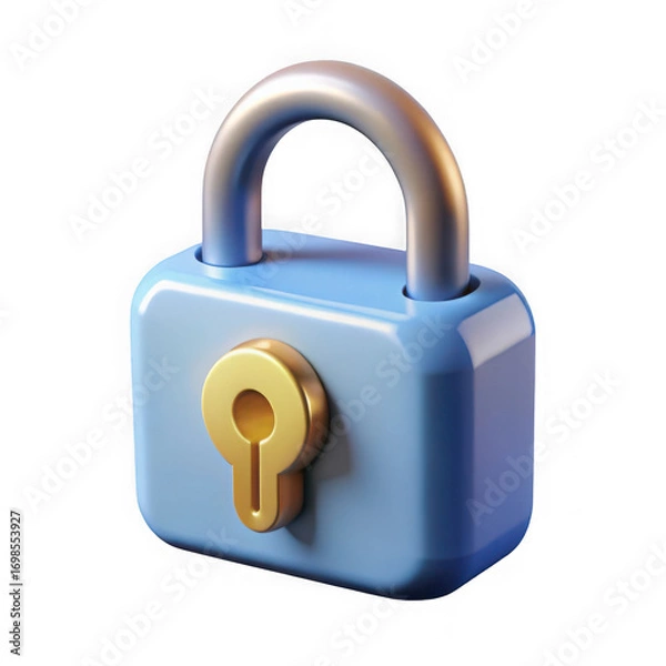 Obraz Blue padlock 3d render isolated on transparent background