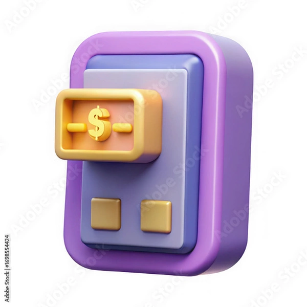 Obraz 3d render of purple atm machine isolated on transparent background