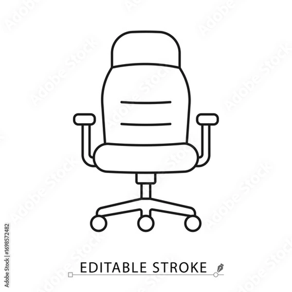 Fototapeta An office chair icon in minimalist style with editable stroke. Workplace furniture symbol, ergonomic seat element, comfort object, interior concept, business pictogram, desk chair design