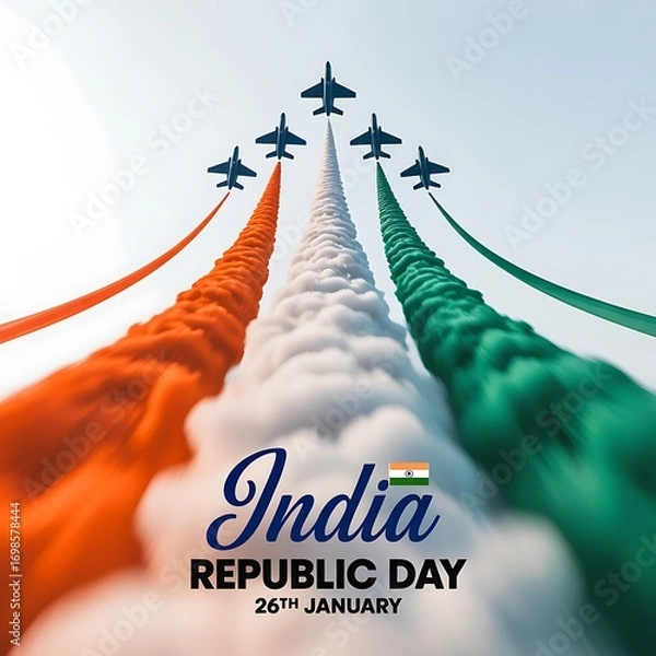 Obraz Indian air force jets fly in formation creating colorful smoke trails on republic day