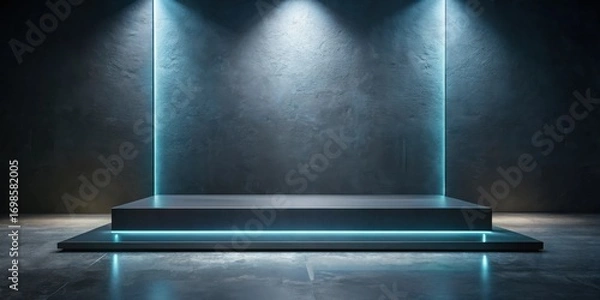 Fototapeta Elevated Platform with Neon Accents in a Dark Industrial Setting