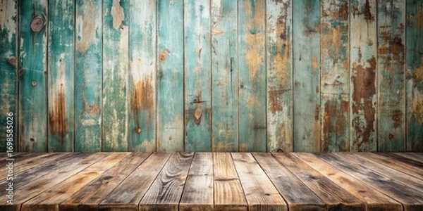 Fototapeta Rustic Weathered Wood Plank Background Featuring a Distressed Wooden Tabletop Perfect for Product Displays and Vintage Designs