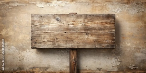 Fototapeta Rustic Wooden Sign Against Weathered Wall, Perfect for Vintage Designs and Rustic Backgrounds