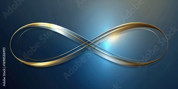 Fototapeta Elegant Golden and Silver Infinity Symbol on Dark Blue Background Representing Endless Possibilities and Continuous Growth