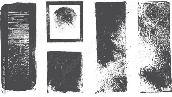 Fototapeta set of three highly detailed stamp / letterpress / rolled ink textures isolated over a transparent background. 