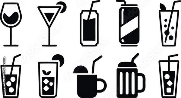 Fototapeta Drink cup and straw illustration set 