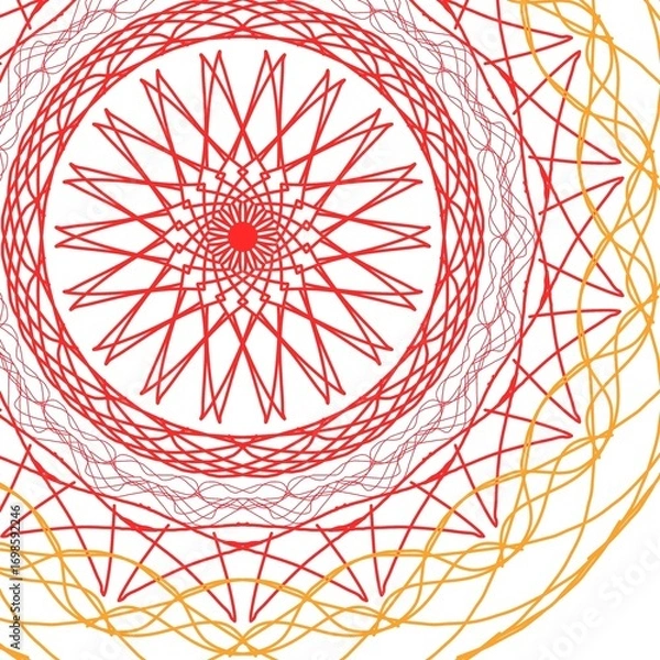 Obraz A modern and versatile spirograph geometric pattern in red and orange, layered in complex circles.