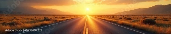 Obraz Endless asphalt ribbon vanishing into a hazy, sun-drenched distance, promising adventure and the open road Perfect for travel, freedom, journey, and exploration themes , highway, asphalt