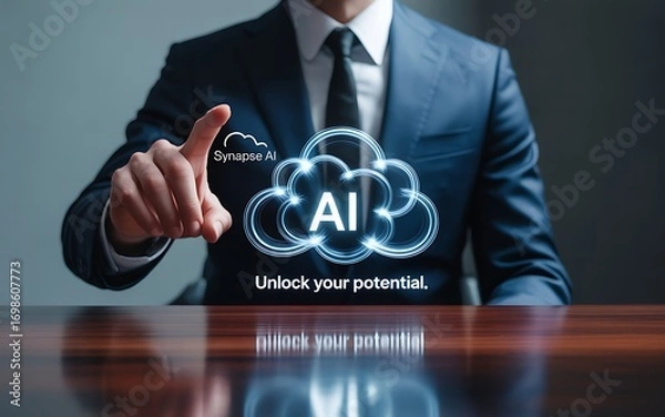 Obraz Businessman touching virtual ai cloud icon to unlock potential in business