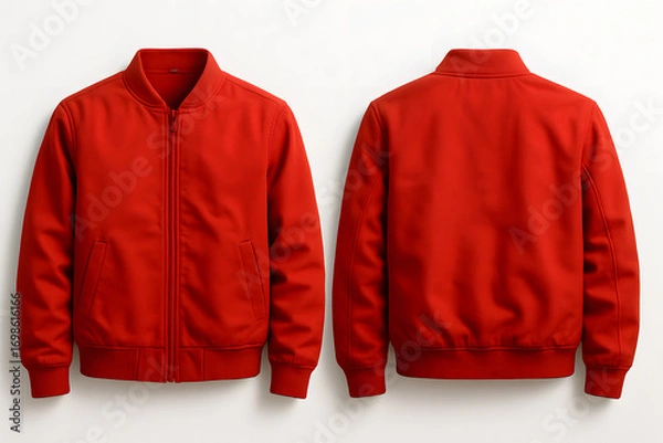 Obraz Intense Red Jacket Mockup – Front and Back View on White Background for Apparel Branding