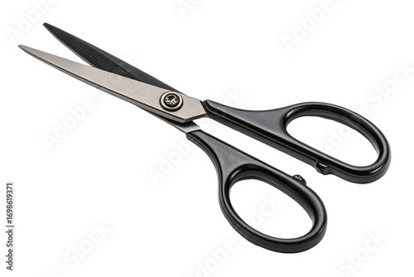 Fototapeta Stainless steel scissors with black handle for precise cutting and crafting tasks in home or office