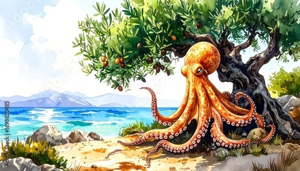 Obraz Octopus resting under olive tree by the sea