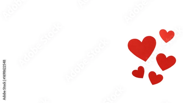 Obraz Red heart shapes scattered on transparent background, symbolizing love, romance, affection, and happiness, perfect for Valentine Day or romantic design projects