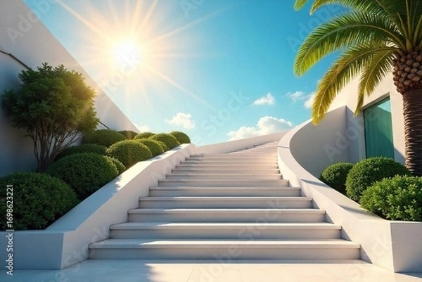 Fototapeta Ascending to Success Iconic Hollywood Stairway Leading to a Bright Sunny Sky