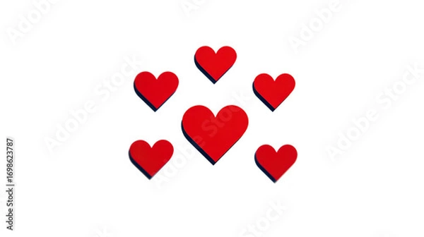 Obraz Red heart shapes arranged in pattern, symbolizing love, romance, and affection, isolated on transparent background for creative design projects