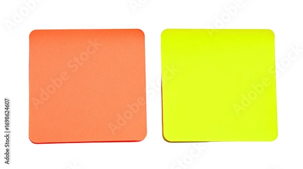 Obraz Orange square note yellow square note isolated on transparency background vibrant color office supply blank sticky paper stationery simple minimal copy space