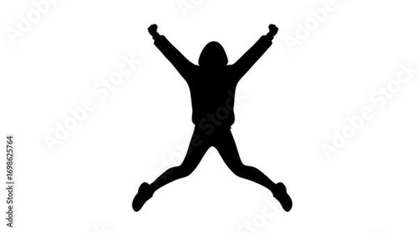 Obraz Silhouette of person jumping with arms and legs outstretched, energetic pose, isolated on transparency background, expressing joy and freedom, youthful and dynamic