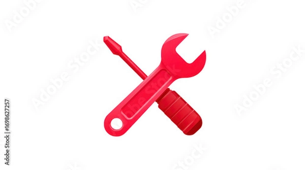 Obraz Red wrench and screwdriver crossed, symbolizing repair, maintenance, and construction, isolated on transparency background, conveying sense of readiness and reliability