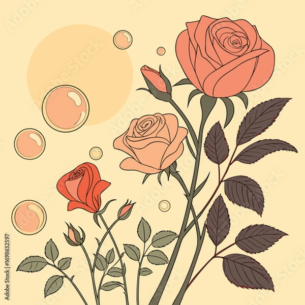 Obraz Delicate Pink Roses with Bubbles and Soft Background