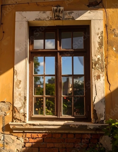 Obraz Old window in a weathered building