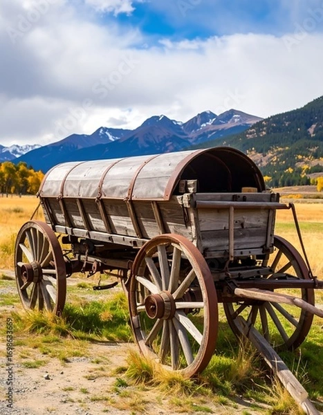 Obraz Old wooden wagon in a field