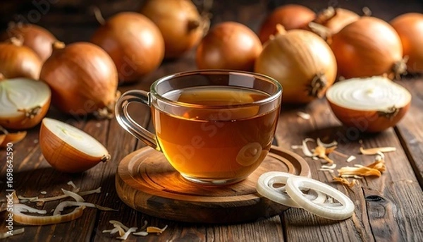 Obraz Onion tea in a glass mug