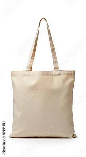 Fototapeta Here is a front studio shot of a plain canvas tote bag, a sustainable and reusable shopping option for everyday use, isolated on a white background .