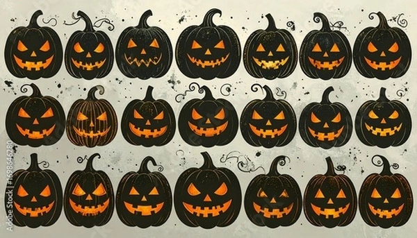 Obraz Halloween pumpkin faces collection