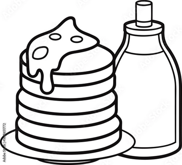 Fototapeta Stack of pancakes with chocolate syrup outline vector illustration vector