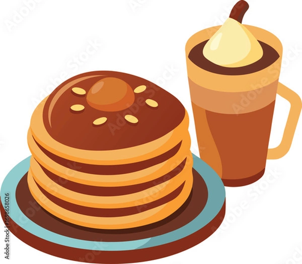 Fototapeta Delicious stack of pancakes with hot beverage illustration vector scalable eps icon vector