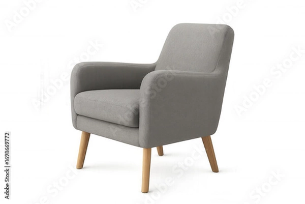 Fototapeta Comfortable gray armchair with wooden legs isolated on transparent background, perfect for interior design projects