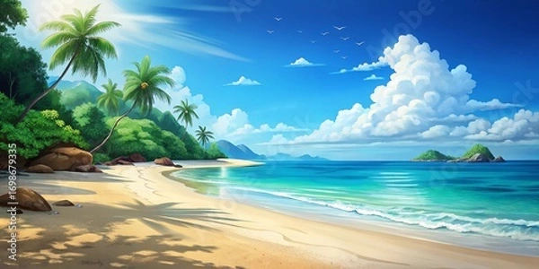 Fototapeta tropical beach with palm tree