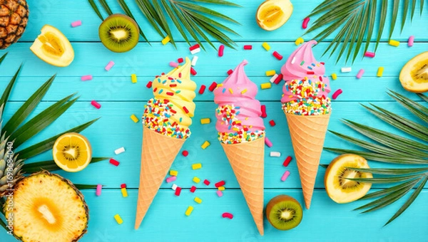 Fototapeta Summer background with ice cream 