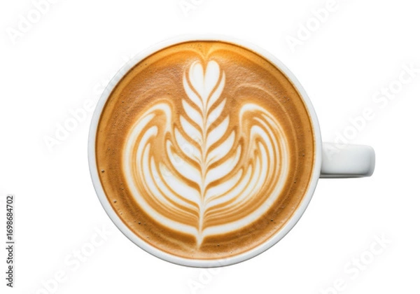 Fototapeta Latte art coffee cup top view isolated on transparent background