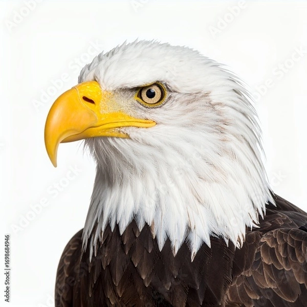 Fototapeta Majestic bald eagle portrait exhibiting keen gaze and regal bearing on white background