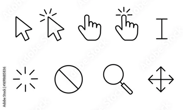 Obraz editable stroke vector icon set of mouse cursors