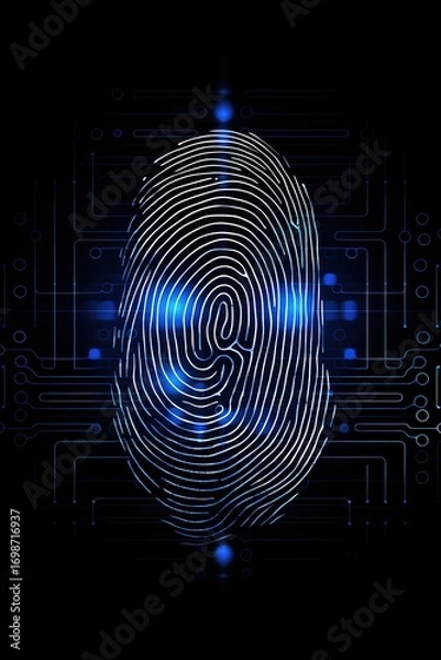 Fototapeta Fingerprint ID concept. A fingerprint scanner is integrated into the printed circuit.