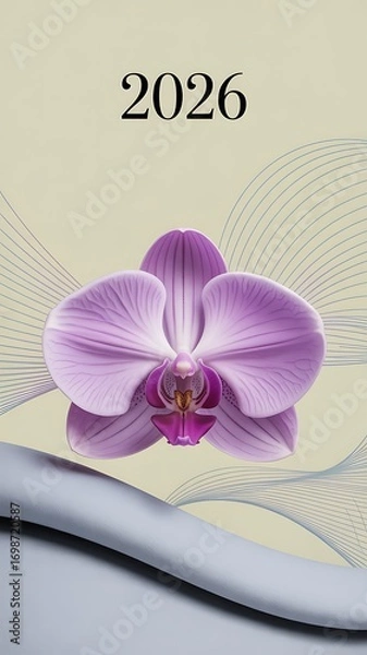 Obraz Elegant 2026 calendar design featuring a vibrant purple orchid blossom