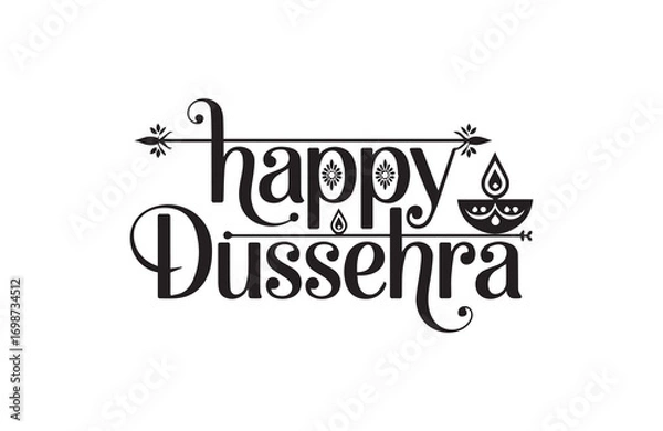 Fototapeta Happy Dussehra lettering design for festive wishes