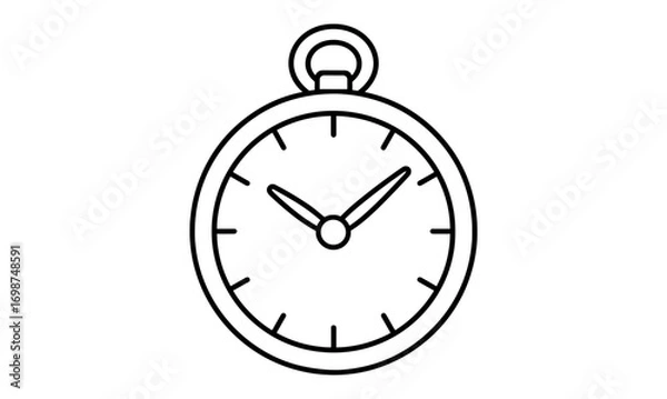 Fototapeta Minimalist black and white outline of a classic pocket watch
