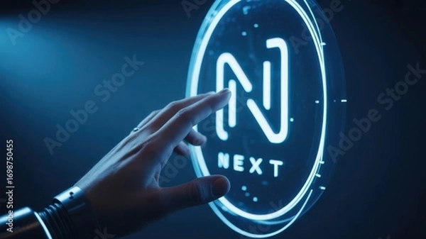 Obraz Futuristic neon 'next' button interface glowing brightly signaling innovation