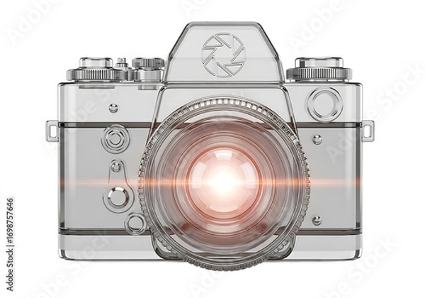 Obraz Vintage camera with glowing lens capturing light and memories photography equipment