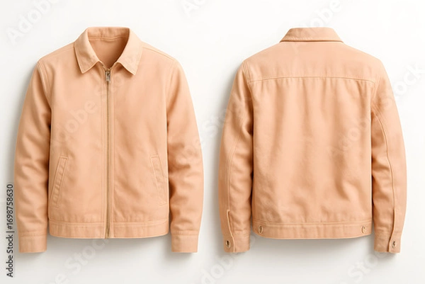 Obraz Peach Pastel Jacket Mockup – Front and Back View on White Background