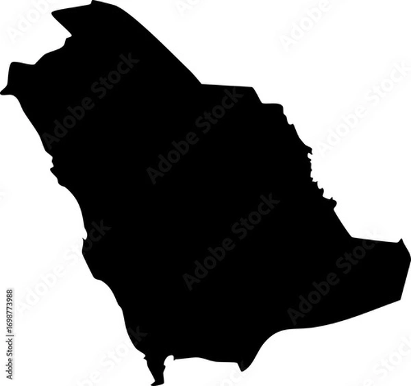 Fototapeta Black silhouette map outline of Saudi Arabia in simple minimal vector design