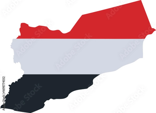 Fototapeta Vector map outline of Yemen filled with national flag colors design