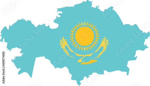 Fototapeta Vector map outline of Kazakhstan filled with national flag colors and emblem