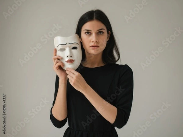 Fototapeta Woman Holding Mask: Identity, Expression, and Concealment